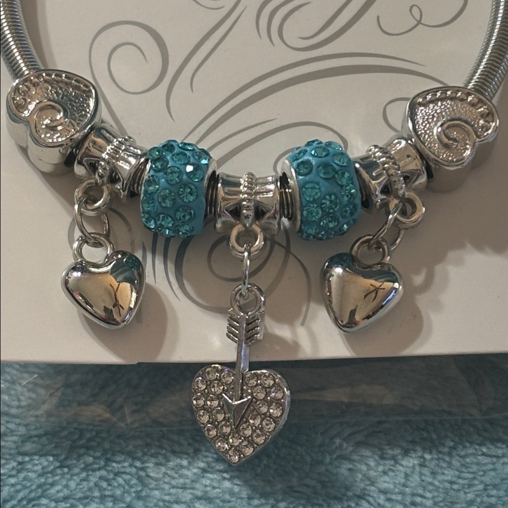 Silver Bracelet with Light Blue Charms - Picture 2 of 2